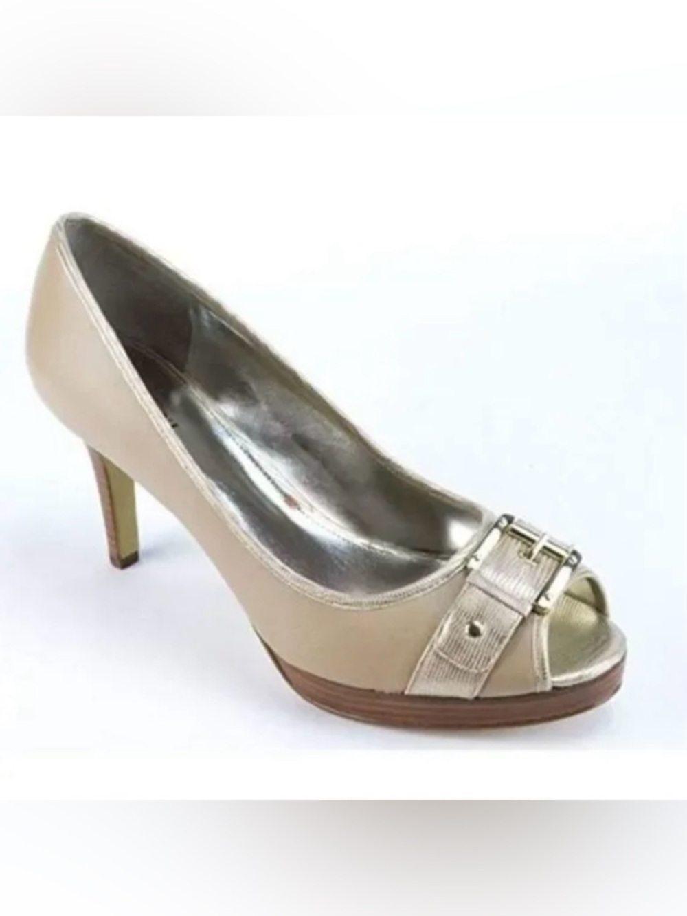 Alfani Light Taupe Pacific Beechwood Peephole Pumps, Size 8